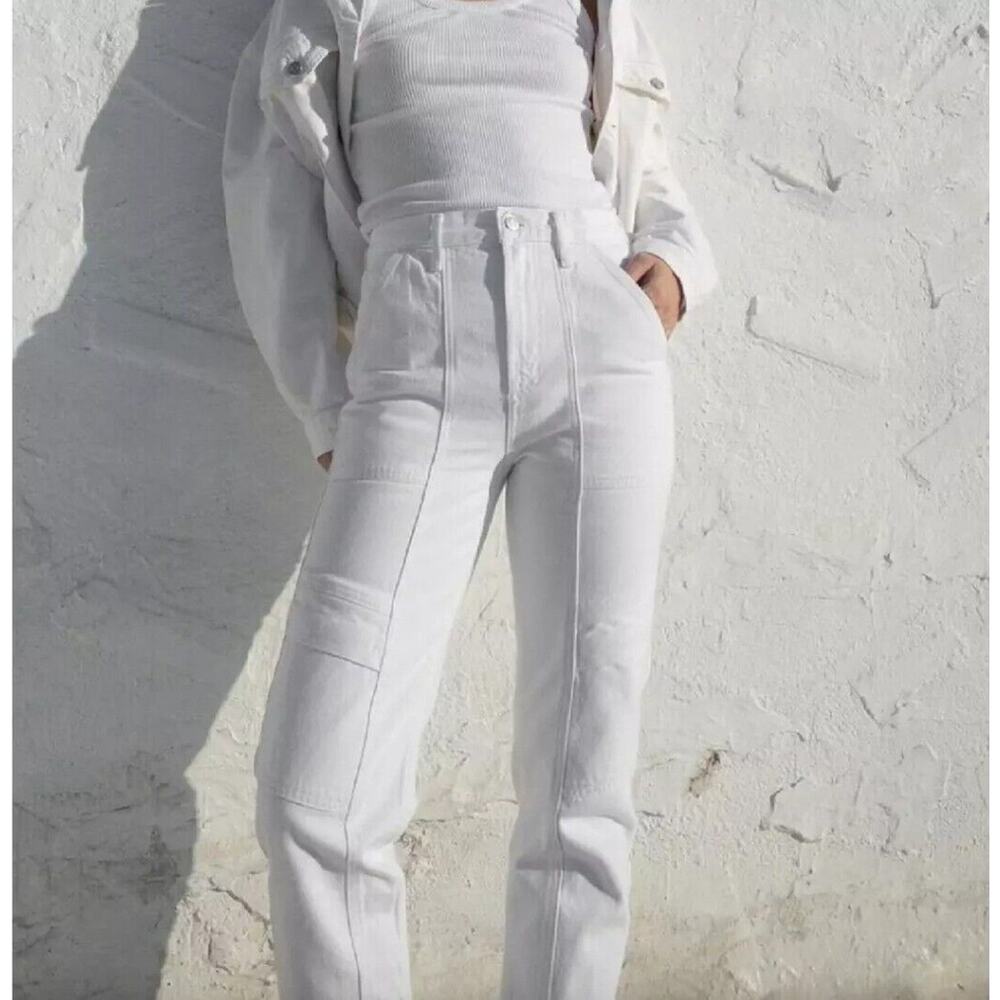 New with Defect AGOLDE Womens Cooper Cargo Jeans In Milkshake White Size 32 NWOT